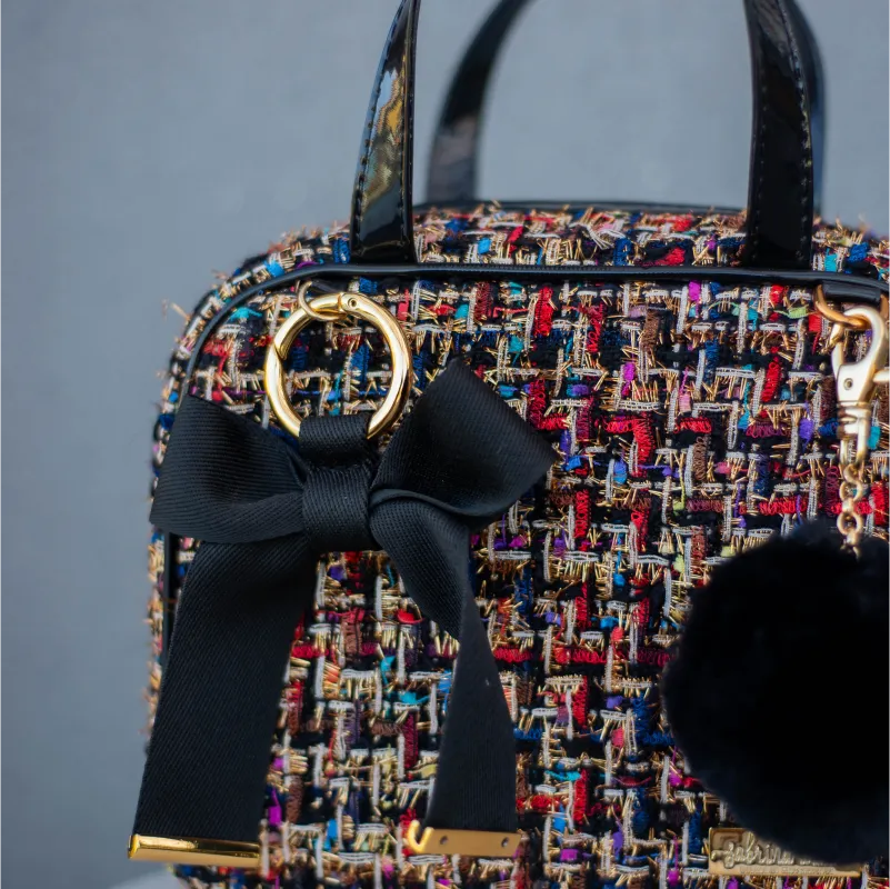 Porta Mamadeiras - Tweed com Detalhes em Couro Verniz Preto