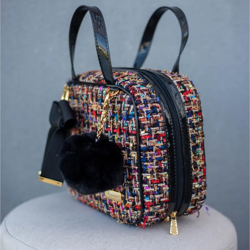 Porta Mamadeiras - Tweed com Detalhes em Couro Verniz Preto