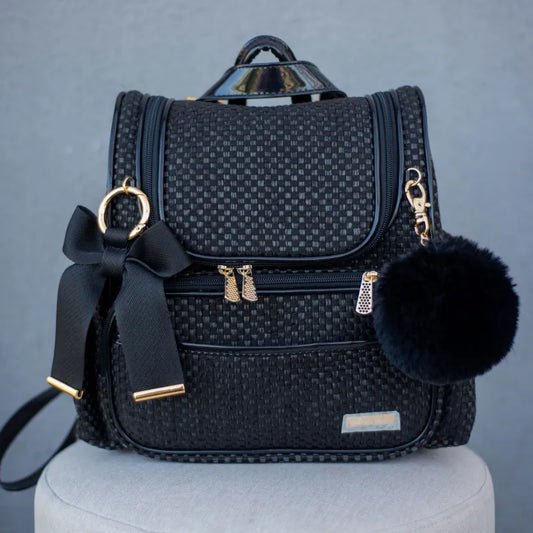 Mochila 2 em 1 - Palha Preta com Detalhes em Couro Preto Verniz
